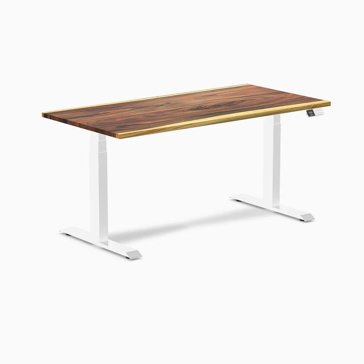 Desky Dual Hardwood Sit Stand Desk - Saman 1500 mm white frame