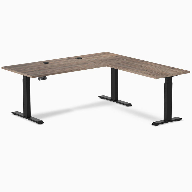 Desky L-shape dual 1800mm natural walnut in black with grommet