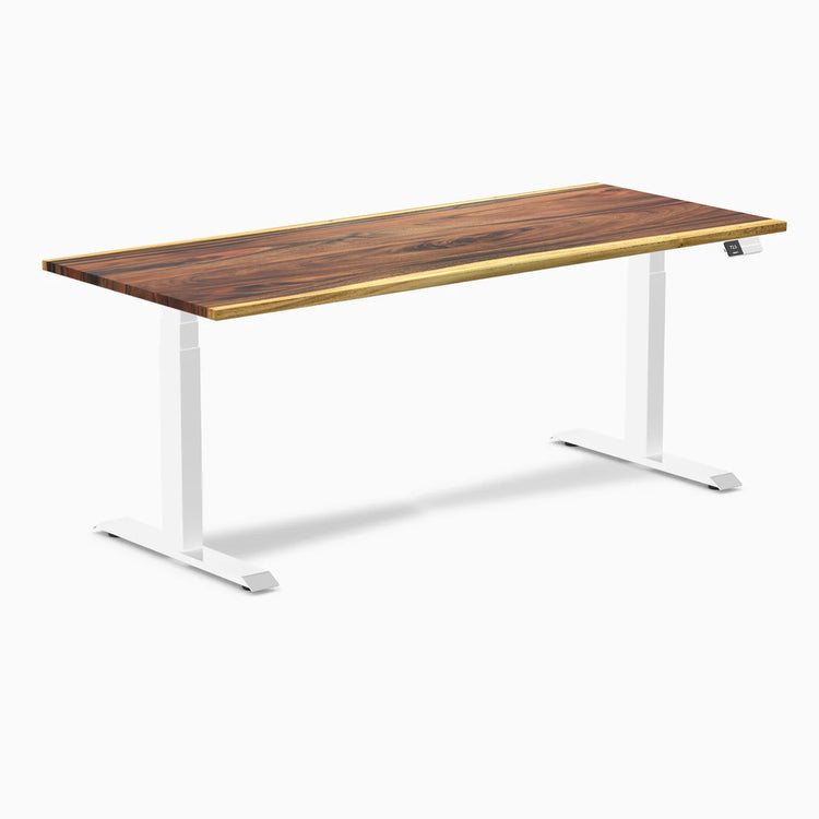 Desky Dual Hardwood Sit Stand Desk - Saman 1800 mm white frame