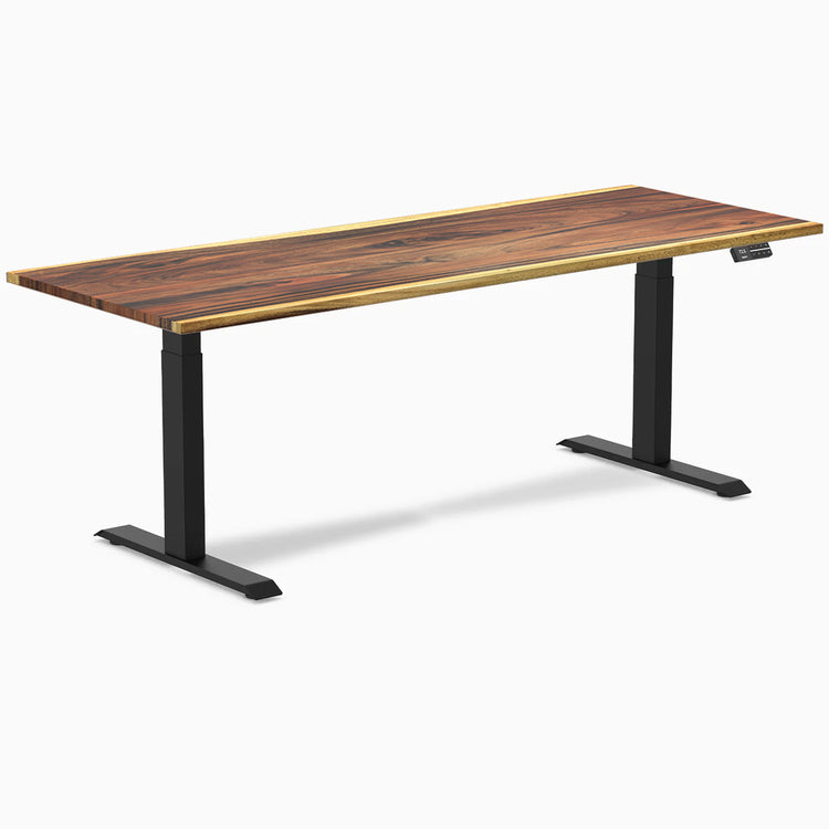 Desky Dual Hardwood Sit Stand Desk - Saman 2000mm black frame