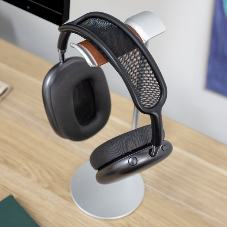 Metal headphone stand with leather