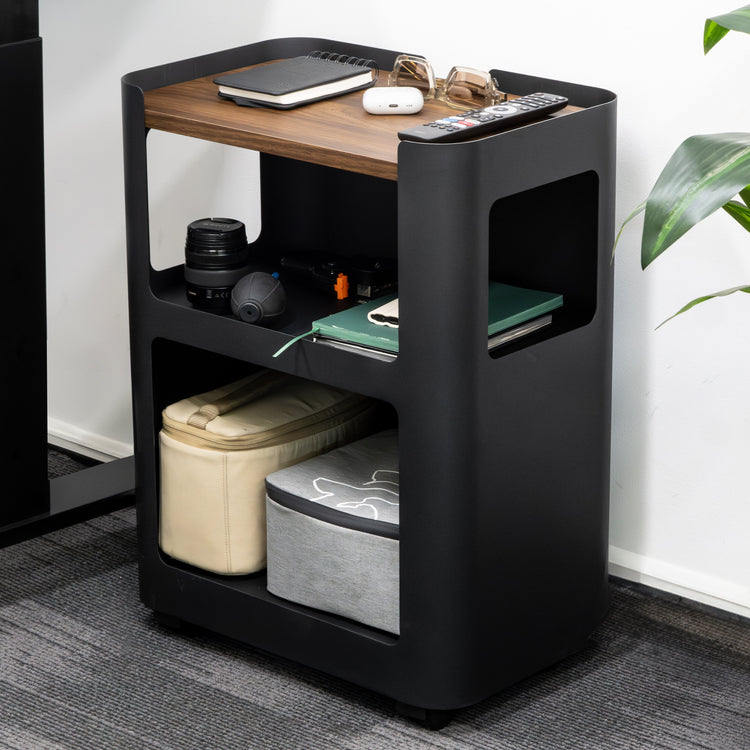 Black open pedestal drawer