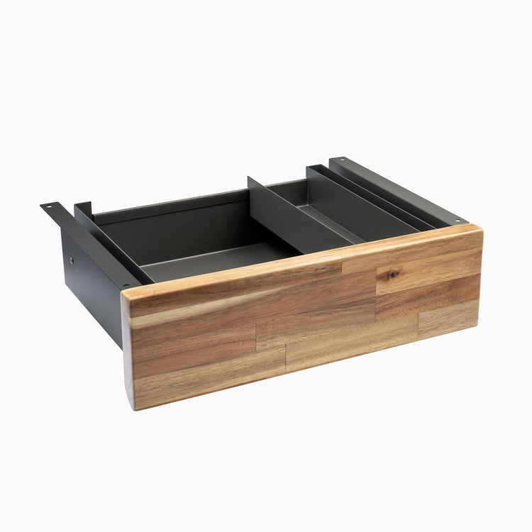 acacia softwood drawer in space grey frame