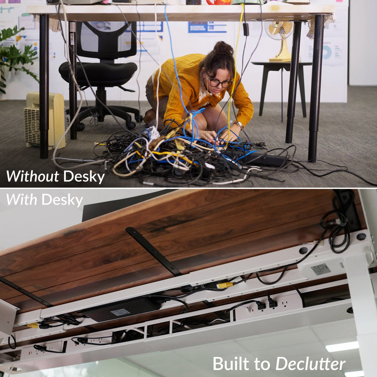 Declutter wires with integrated cable channel - Desky
