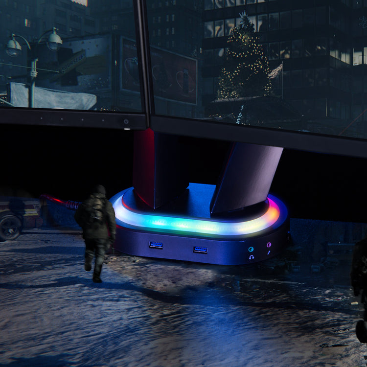 Desky Dual LED Gaming Monitor Arm RGB base with USB ports