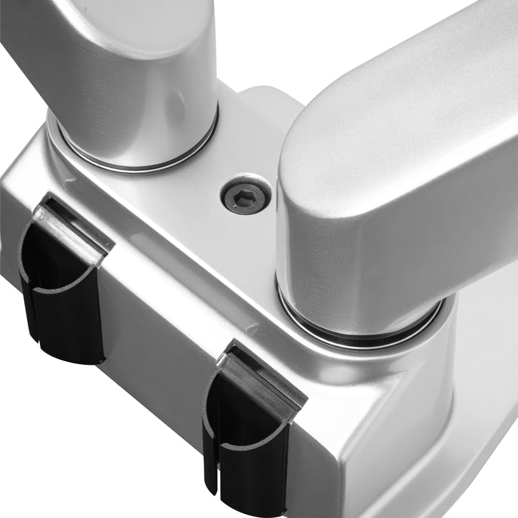 Ergonomic dual monitor arm silver