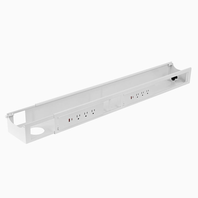 White Desky Integrated cable channel 6 power