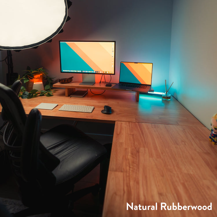 Desky Zero Natural Rubberwood L-Shape Office Desk