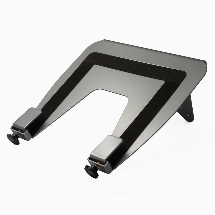 Space gray laptop mount monitor arm attachable