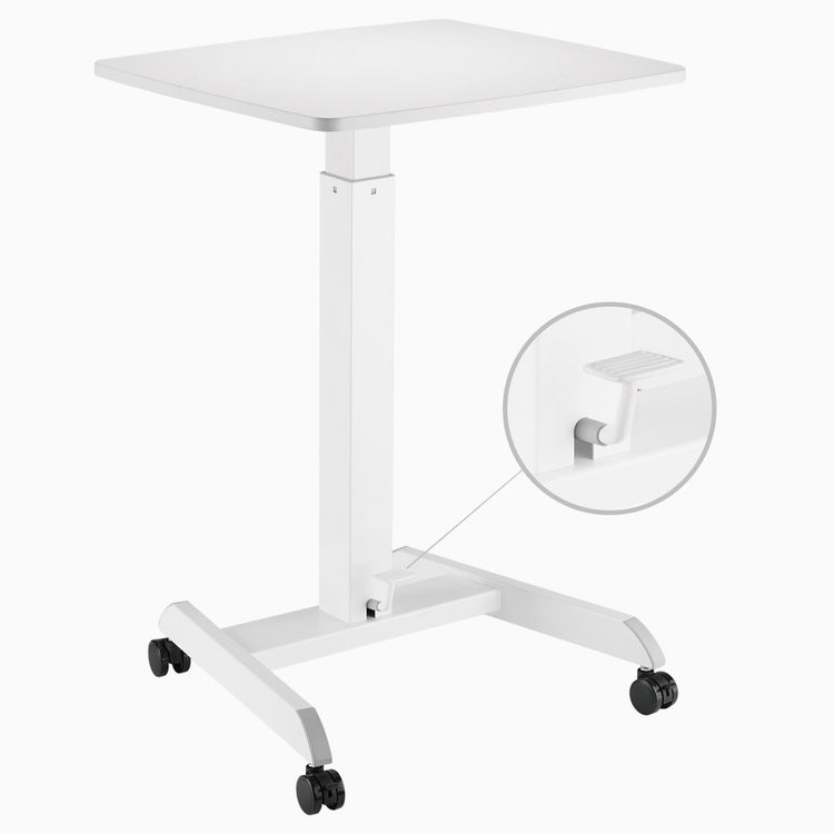 White pedestal stand up desk