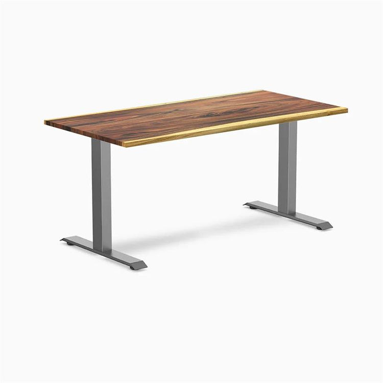 Desky Zero Hardwood Office Desk with Saman wood top and Space Gray steel frame.