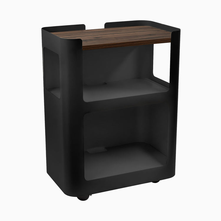 Black open mobile pedestal with jarrah shelf - Desky