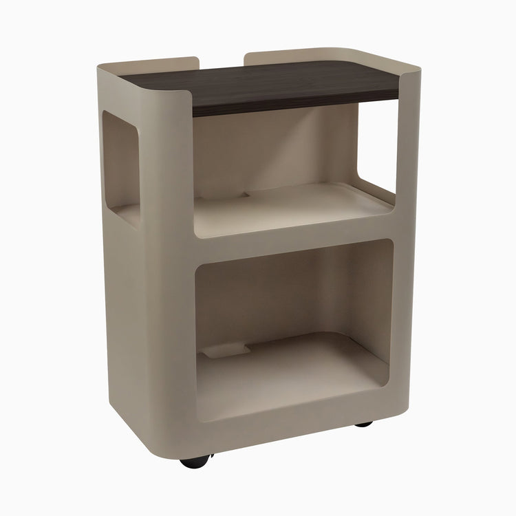 Light brown open mobile pedestal with burnished wood shelf - Desky