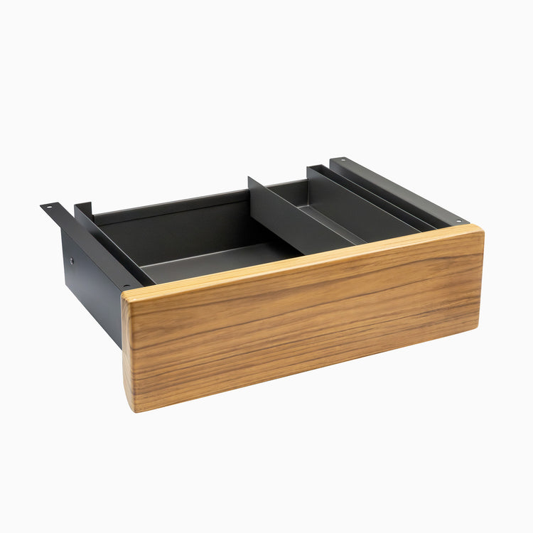teak hardwood drawer in space grey frame