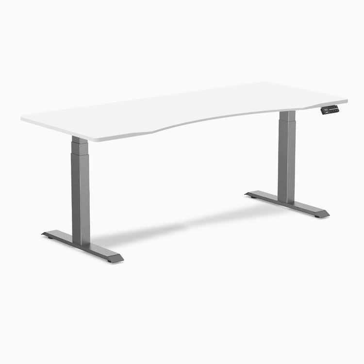 Desky Dual Ergo Edge Sit Stand Desk - white 1800mm space grey frame