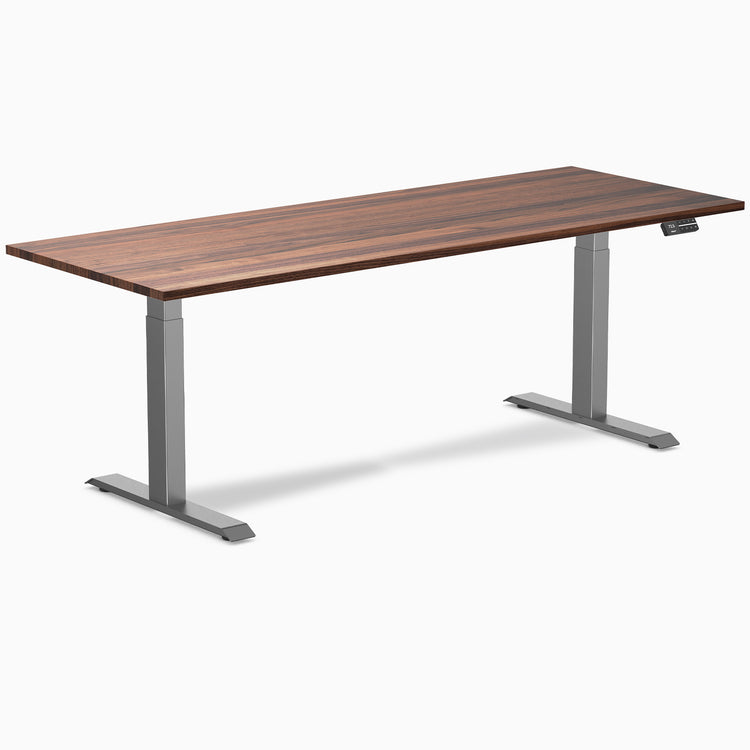 Desky Dual Walnut Hardwood Sit Stand Desk with space grey frame