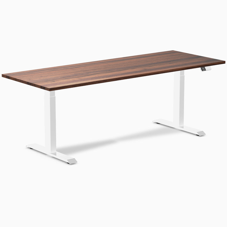Desky Dual Walnut Hardwood Sit Stand Desk with white frame