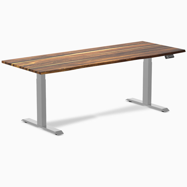 Desky Dual Pheasantwood Hardwood Sit Stand Desk with Grey frame