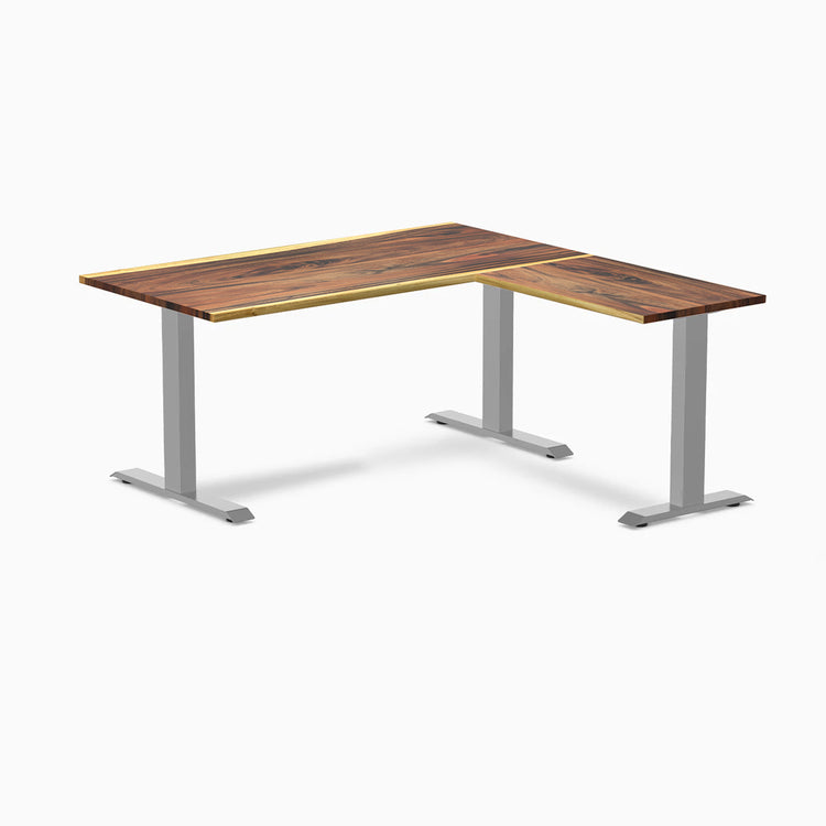 Desky Zero Hardwood L-Shape Office Desk - Saman1500mm grey frame