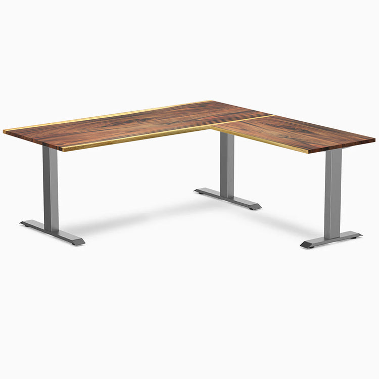 Desky Zero Hardwood L-Shape Office Desk - Saman1800mm space grey frame
