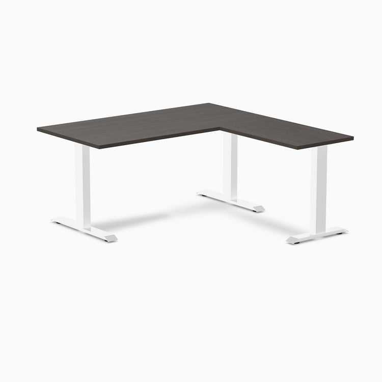 zero laminate L-shape 1500mm in burnished with white legs
