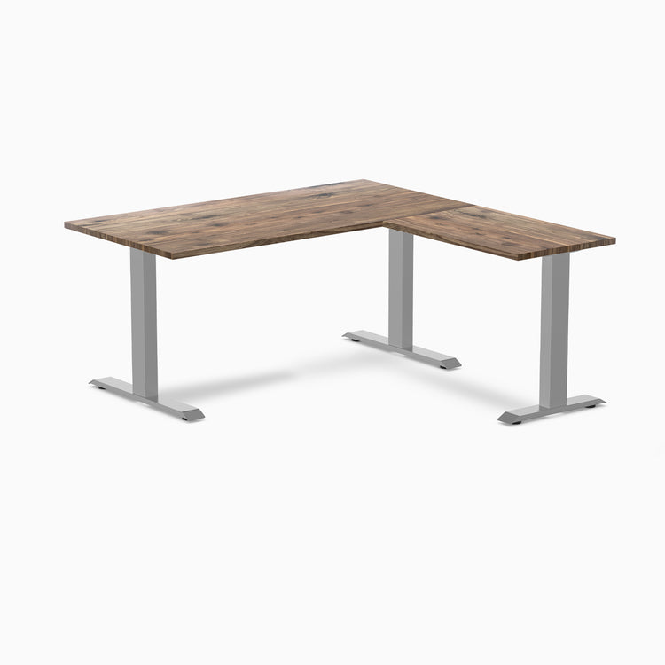 zero laminate L-shape 1500mm in natural walnut with gray legs