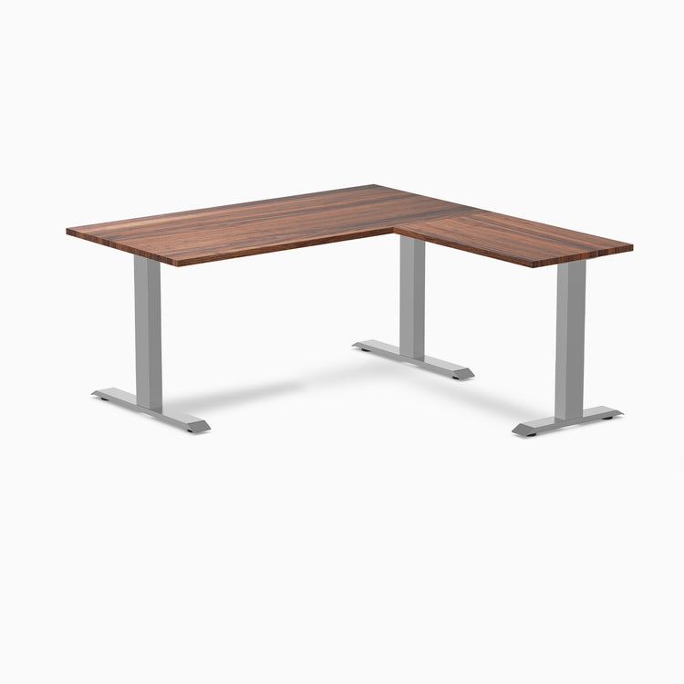 zero hardwood l-shape desk walnut 1500mm in gray legs