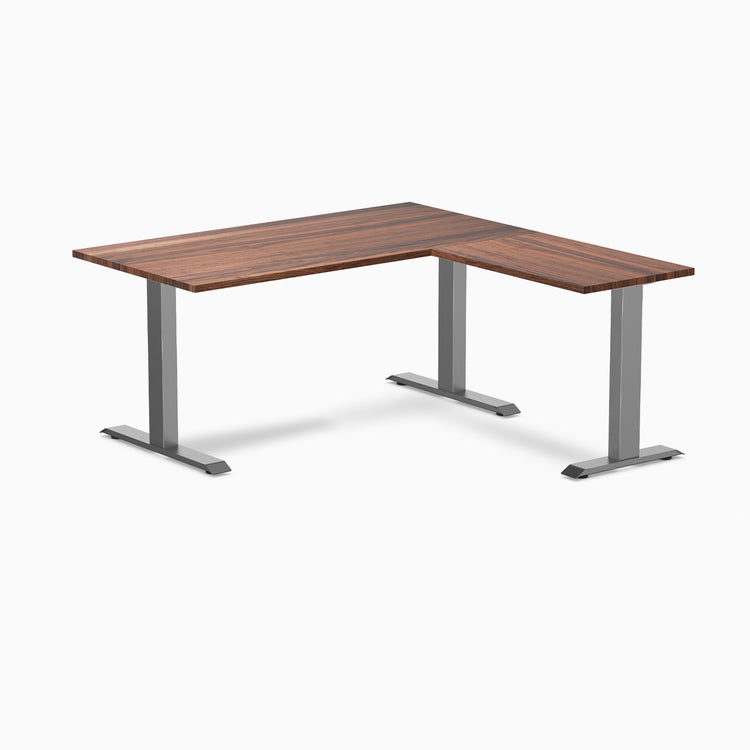 Desky Zero Hardwood L-Shape Office Desk - Walnut 1500mm space grey frame