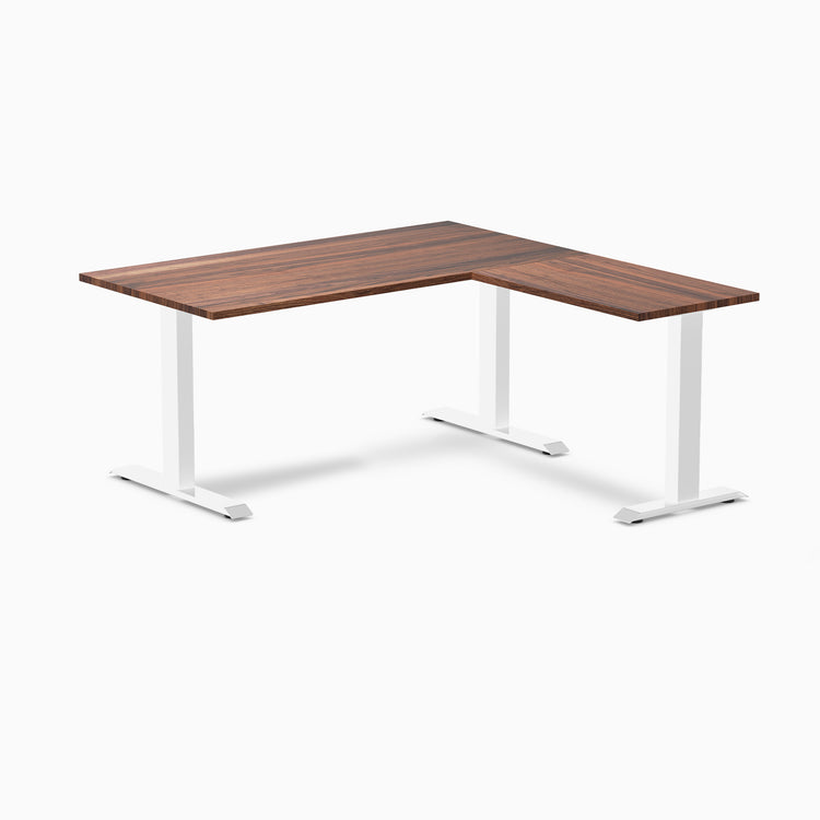 zero hardwood l-shape desk walnut 1500mm in white legs