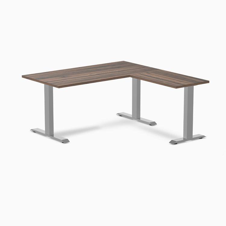 zero laminate L-shape 1500mm in jarrah with gray legs
