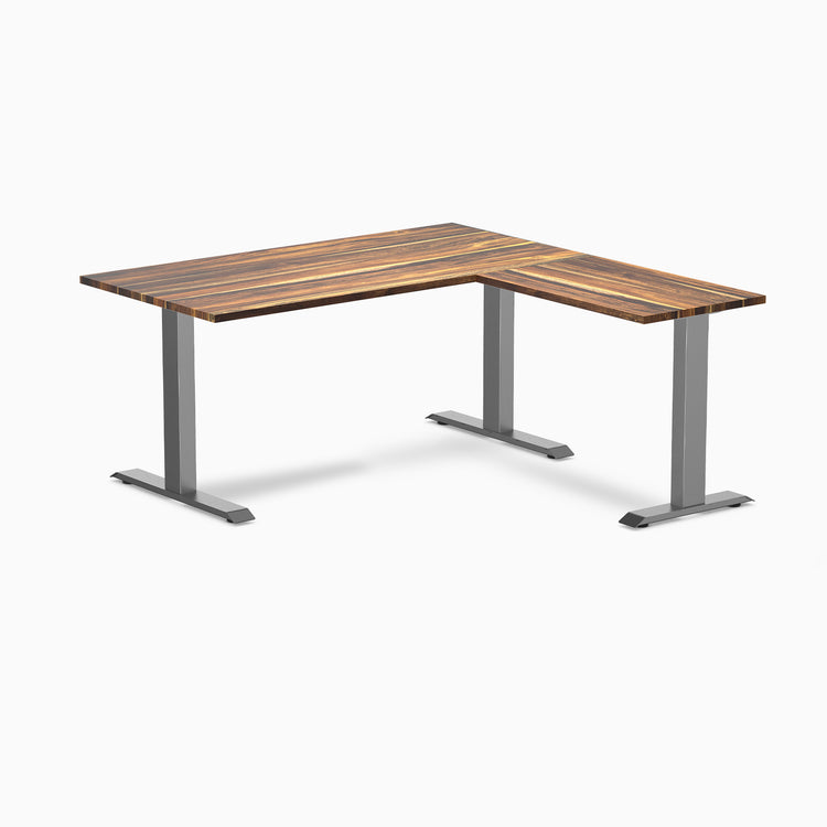 Desky Zero Hardwood L-Shape Office Desk - Pheasantwood 1500mm space grey frame