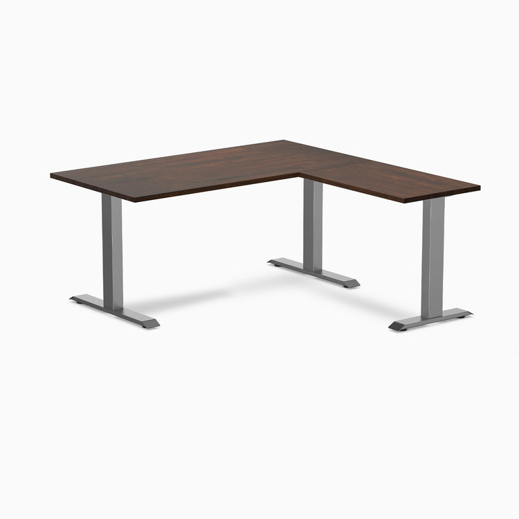 Desky Zero Rubberwood L-Shape Office Desk - dark walnut 1500mm space grey frame