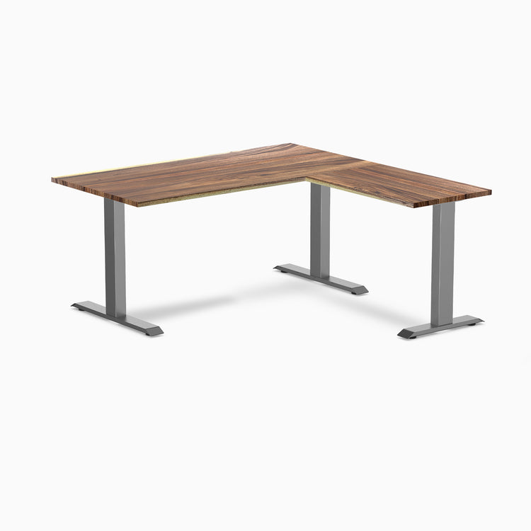 Desky Zero Hardwood L-Shape Office Desk - Saman 1500mm space grey frame