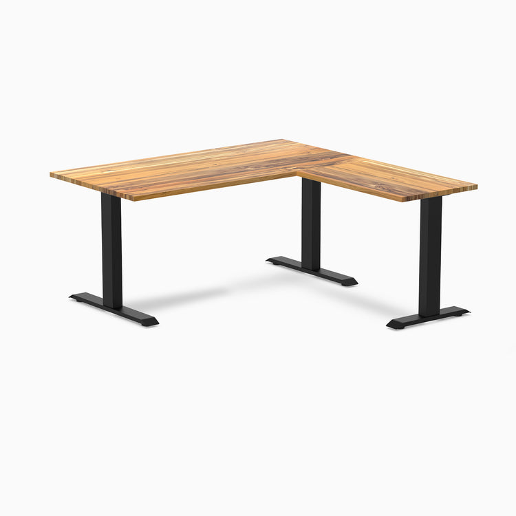 zero hardwood l-shape desk teak 1500mm in black legs