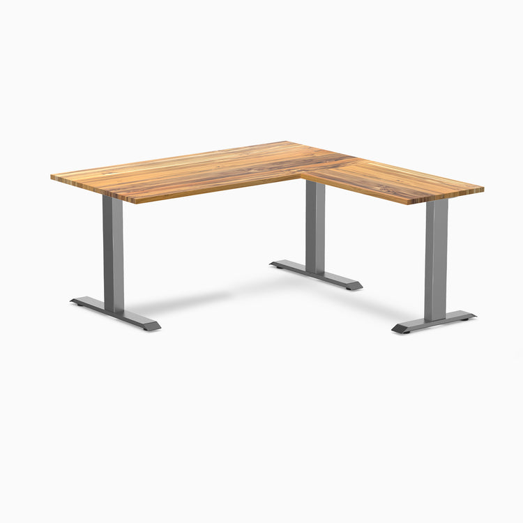 Desky Zero Hardwood L-Shape Office Desk - Teak 1500mm space grey frame