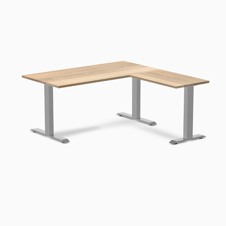 zero hardwood l-shape desk white ash 1500mm in gray legs