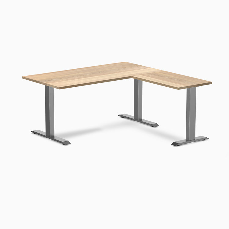 Desky Zero Hardwood L-Shape Office Desk - White Ash 1500mm space grey frame
