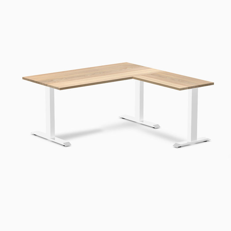 zero hardwood l-shape desk white ash 1500mm in white legs