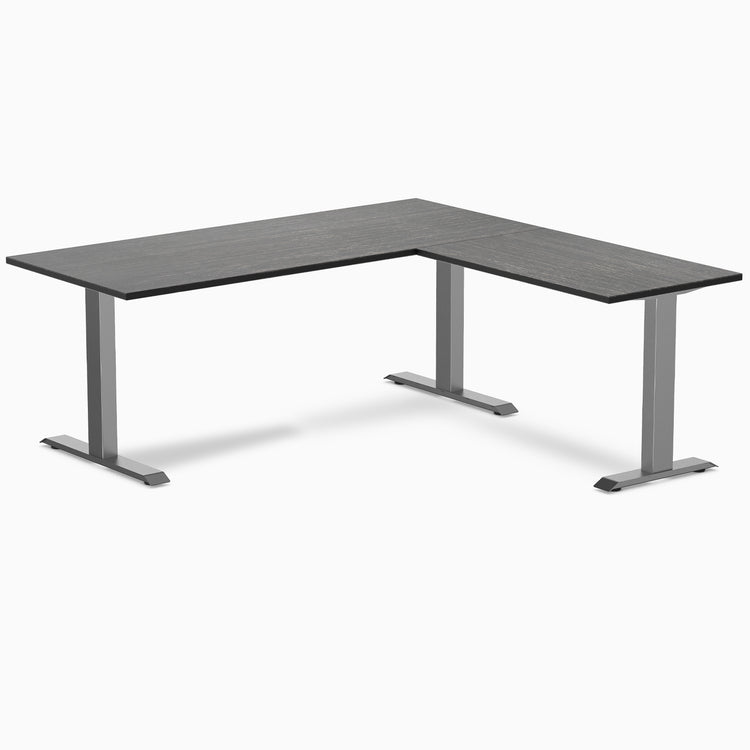 Desky Zero Dark Bamboo L-Shape Office Desk - 1800mm space grey frame