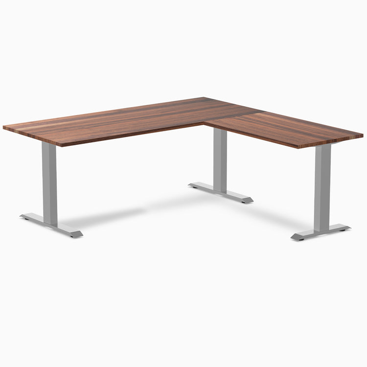 zero hardwood l-shape desk walnut 1800mm in gray legs