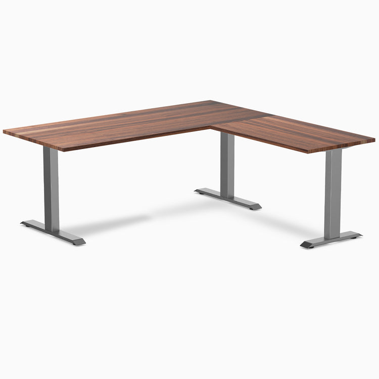 Desky Zero Hardwood L-Shape Office Desk - Walnut 1800mm space grey frame
