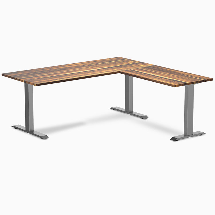 Desky Zero Hardwood L-Shape Office Desk - Pheasantwood 1800mm space grey frame