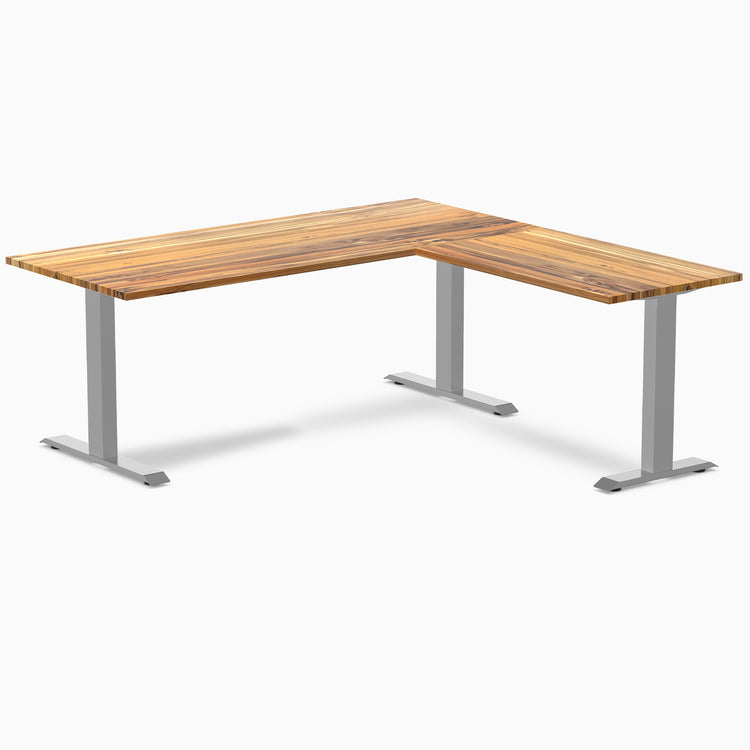 zero hardwood l-shape desk teak 1800mm in gray legs