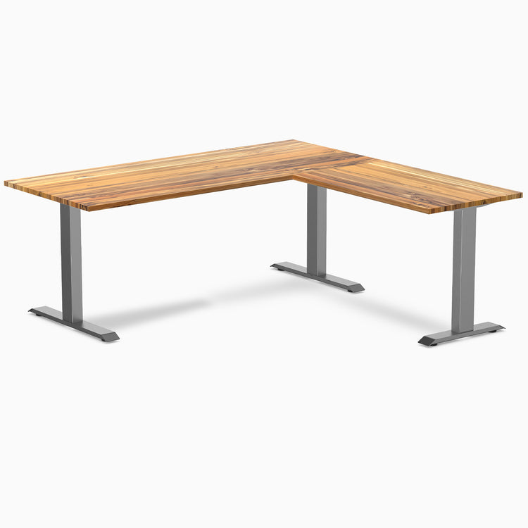 Desky Zero Hardwood L-Shape Office Desk - Teak 1800mm space grey frame