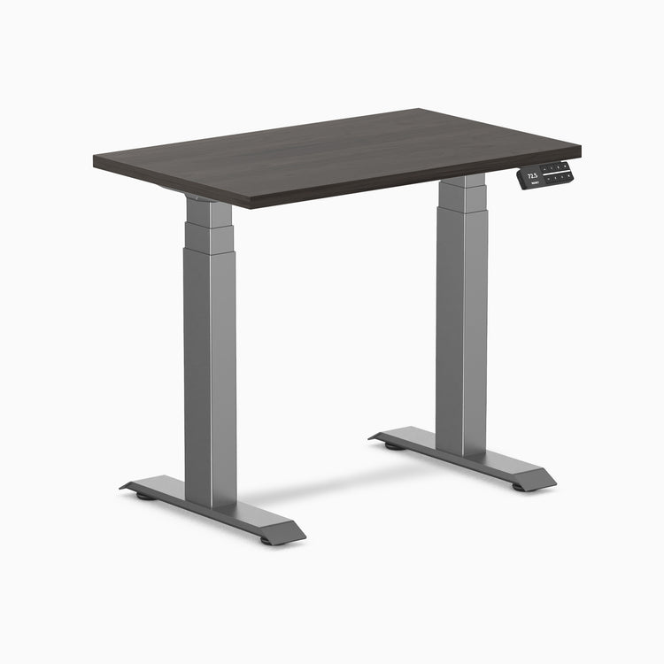 Desky Dual Mini Sit Stand Desk - burnished wood 800mm space grey frame