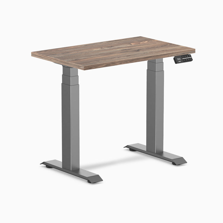 Desky Dual Mini Sit Stand Desk - natural walnut 800mm space grey frame