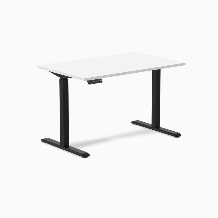 Desky Single Sit Stand Gaming Desk 1200mm white top black legs