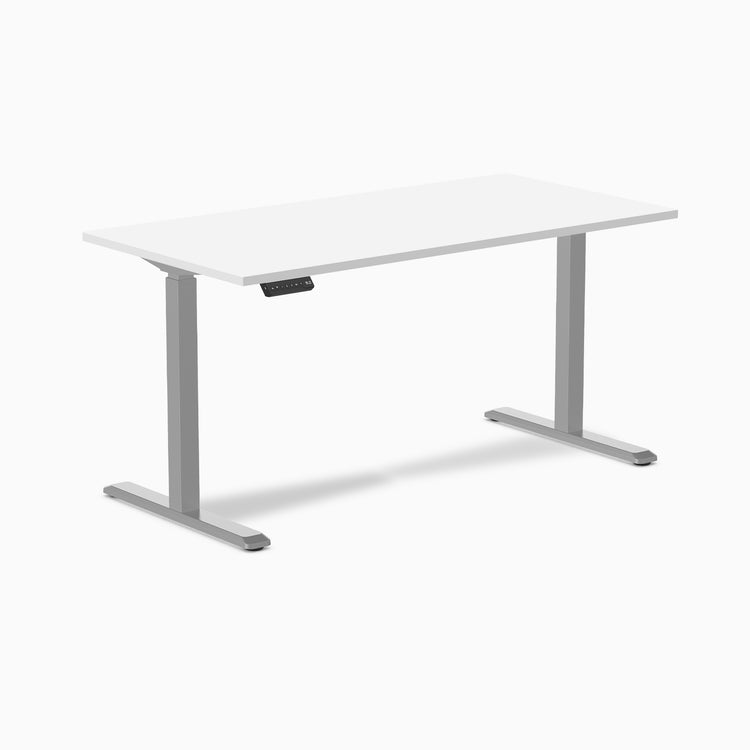 Desky Single Sit Stand Gaming Desk 1500mm white top gray legs