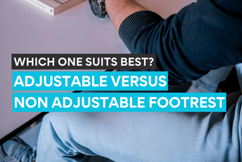 A man working in the office who is undecided on what type of footrests is best to use