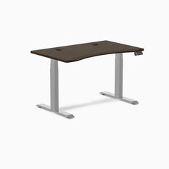 Desky Dual Ergo Edge Sit Stand Desk, Dark Bamboo desktop, Gray frame